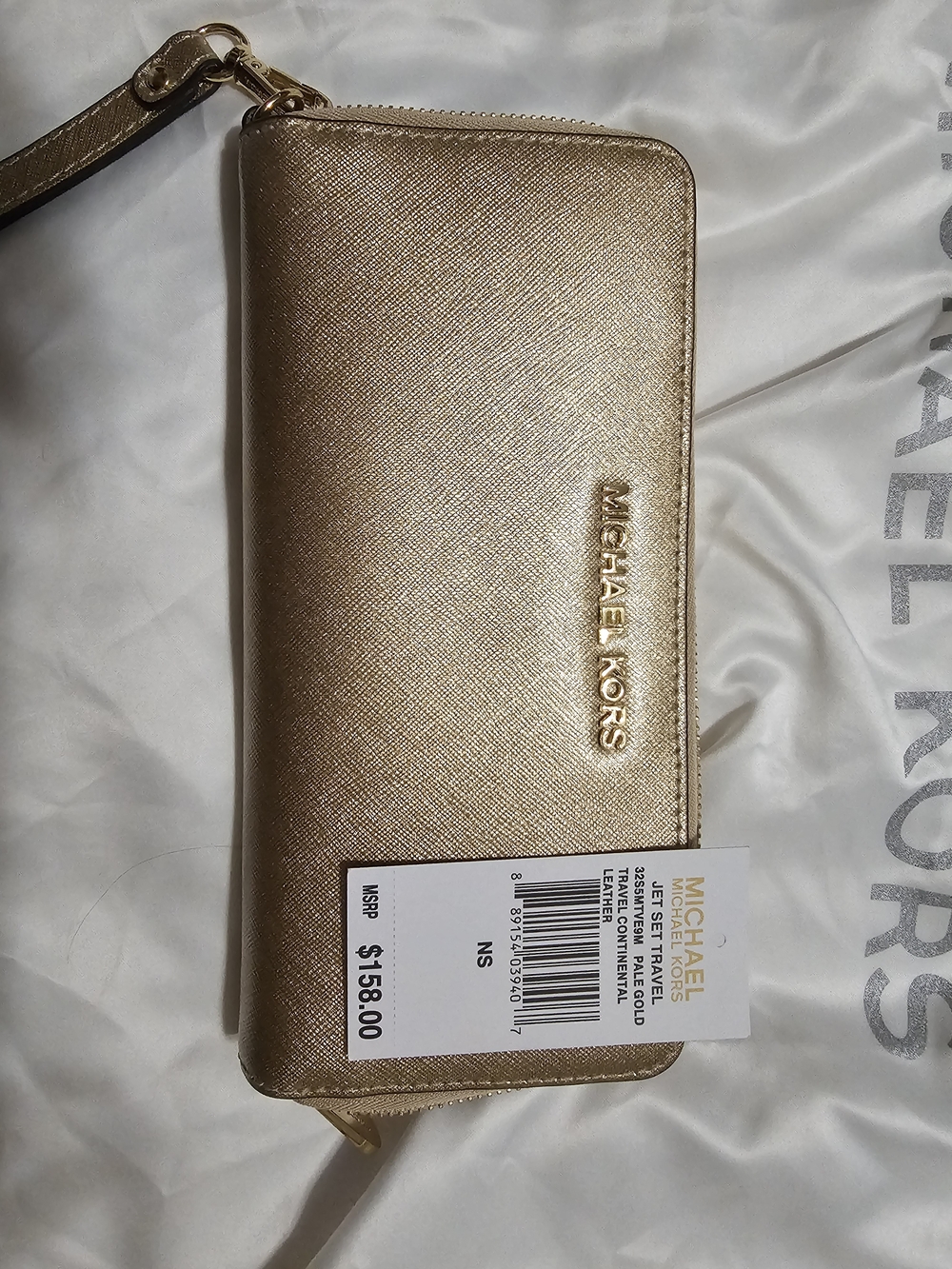 Michael Kors Metallic Gold Saffiano Zip Wristlet Wallet